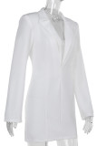 White Sexy Solid Color Patchwork Deep V Neck Wrapped Skirt Dresses