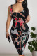 Golden Yellow Sexy Street Letters Chain print Contrast U Neck Printed Dresses