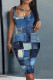 Medium Blue Casual Print Basic U Neck Vest Dresses