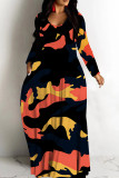 Black Casual Tie Dye Print Basic V Neck Long Dresses