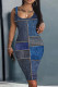 Gray Blue Print Basic U Neck Vest Dresses