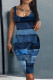 Dark Blue Casual Print Basic U Neck Vest Dresses
