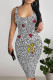 White Sexy Street Graffiti Print Letters Contrast U Neck Printed Dresses