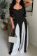 Black Casual Patchwork Backless Contrast Spaghetti Strap Regular Jumpsuits