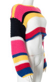 Colour Casual Colorblock Hollow Out Patchwork O Neck Tops