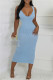 Light Blue Casual Solid Color Basic V Neck Vest Dresses