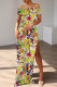 White Casual Cartoon Print Slit Off Shoulder Long Dresses