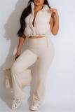 Apricot Casual Solid Color Zipper Mandarin Collar Outerwear