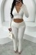 White Casual Solid Color Zipper Hooded Two Pieces
