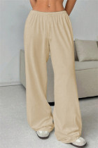Khaki Casual Solid Color Basic Regular Mid Waist Conventional Solid Color Trousers