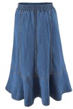 Light Blue Casual Solid Color Basic Plus Size High Waist Denim Skirt
