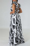 Yellow Casual Print Backless Cross Straps Spaghetti Strap Long Dresses