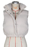 Apricot Casual Solid Color Zipper Mandarin Collar Outerwear