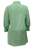 Light Green Casual Solid Color Buttons Turndown Collar Shirt Dresses