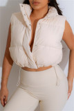 Apricot Casual Solid Color Zipper Mandarin Collar Outerwear