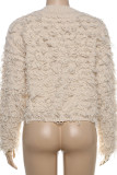 Pink Casual Solid Color Fringed Trim Buckle Patchwork O Neck Outerwear
