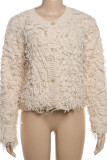Pink Casual Solid Color Fringed Trim Buckle Patchwork O Neck Outerwear