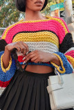 Colour Casual Colorblock Hollow Out Patchwork O Neck Tops