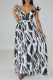 White Casual Print Backless Cross Straps Spaghetti Strap Long Dresses
