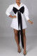 Black Casual Patchwork Buttons Bow Decor Belted Contrast Turndown Collar Shirt Dresses