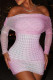 Pink Sexy Gradient Color Sequins Patchwork Backless Off Shoulder Wrapped Skirt Dresses
