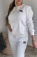 White Casual Letters Draw String Pocket Patchwork O Neck Long Sleeve Two Pieces