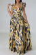 Yellow Casual Print Backless Cross Straps Spaghetti Strap Long Dresses