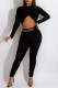 Black Sexy Hot Solid Color Irregular Half A Turtleneck Long Sleeve Two Pieces (Without Belt)