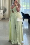 Light Green Sexy Casual Solid Color Backless Belted Spaghetti Strap Sleeveless Two Pieces