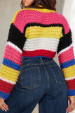 Colour Casual Colorblock Hollow Out Patchwork O Neck Tops