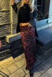 Fuchsia Casual Leopard Print Basic Bodycon High Waist Conventional Full Print Skirts