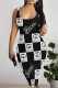 Black Sexy Street Zebra Print Cartoon Print Flowers Letters Contrast U Neck Printed Dresses
