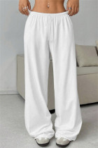 White Casual Solid Color Basic Regular Mid Waist Conventional Solid Color Trousers