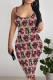 Red-brown Sexy Street Zebra Print Cartoon Print Flowers Letters Contrast U Neck Printed Dresses