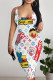 Cartoon Sexy Street Cartoon Print Letters Gradient Contrast U Neck Printed Dresses