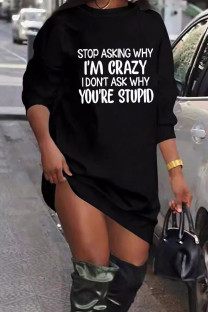 Black Casual Letters Patchwork O Neck Straight Dresses