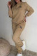 Khaki Casual Letters Draw String Pocket Patchwork O Neck Long Sleeve Two Pieces