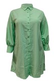Light Green Casual Solid Color Buttons Turndown Collar Shirt Dresses