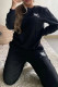 Black Casual Letters Draw String Pocket Patchwork O Neck Long Sleeve Two Pieces