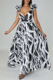Yellow Casual Print Backless Cross Straps Spaghetti Strap Long Dresses