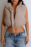 Apricot Casual Solid Color Zipper Mandarin Collar Outerwear