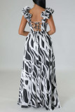 Yellow Casual Print Backless Cross Straps Spaghetti Strap Long Dresses