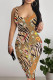 Zebra Sexy Street Zebra Print Cartoon Print Flowers Letters Contrast U Neck Printed Dresses