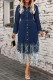 Deep Blue Casual Solid Color Fringed Trim Buttons Turndown Collar Denim Plus Size Dresses