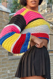 Colour Casual Colorblock Hollow Out Patchwork O Neck Tops
