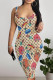 Khaki Sexy Street Cartoon Print Letters Gradient Contrast U Neck Printed Dresses