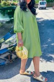 Light Green Casual Solid Color Buttons Turndown Collar Shirt Dresses