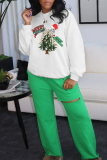 Light Gray Casual Street Santa Hats Print Christmas Tree Letters O Neck Tops