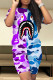 Purplish Blue Casual Print Patchwork O Neck Short Sleeve Two Pieces
