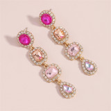 Pink Casual Daily Patchwork Rhinestone Earrings